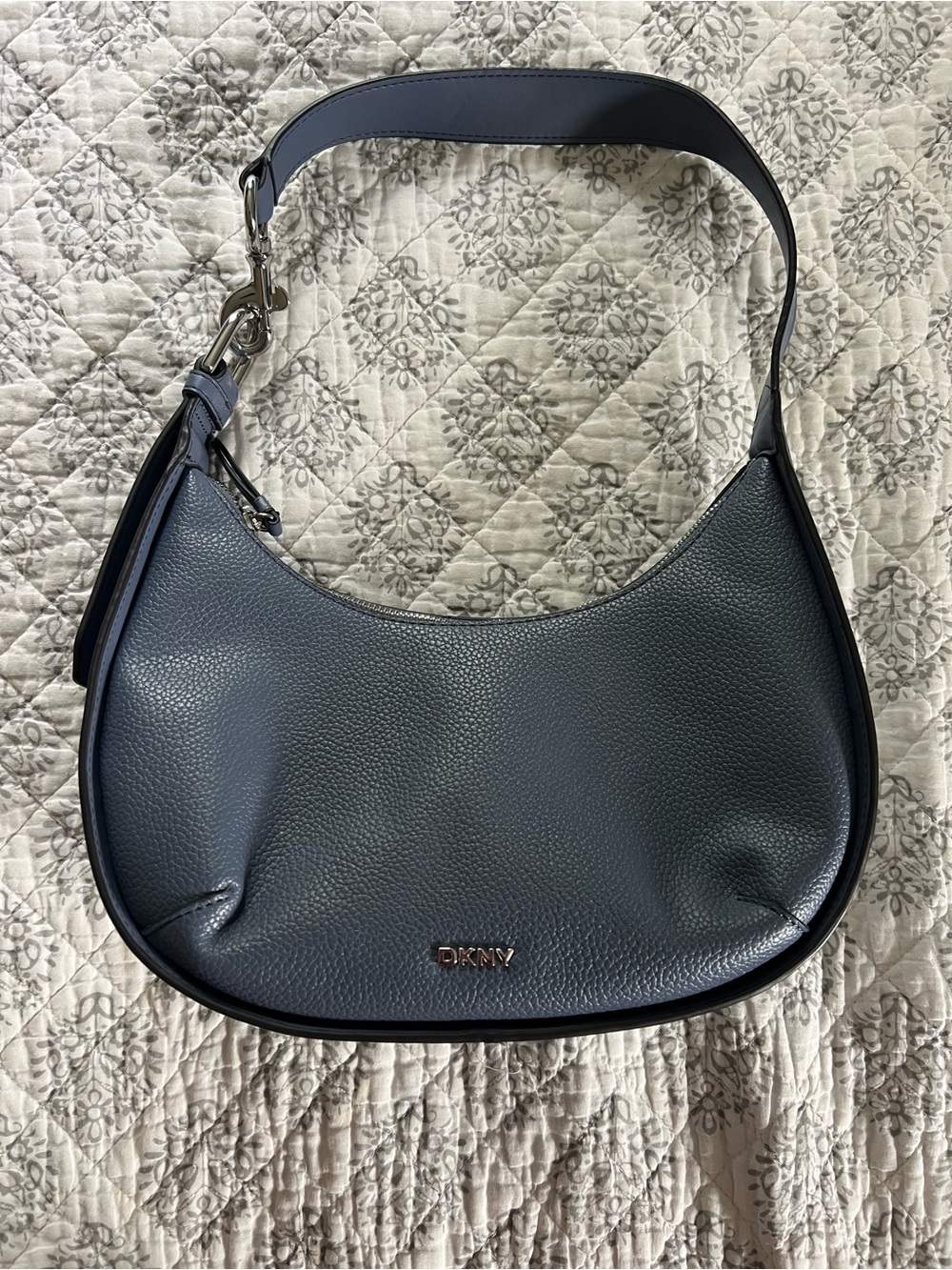 DKNY Pebbled Leather Shoulder Bag in Slate Blue